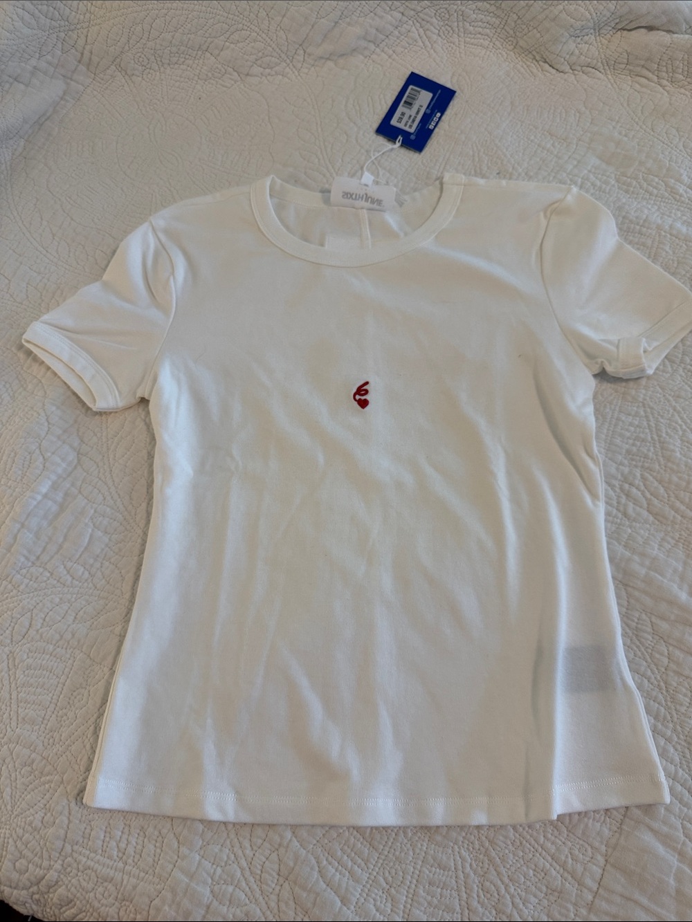 Sixth June -  White Crewneck Tee with Red Embroidery